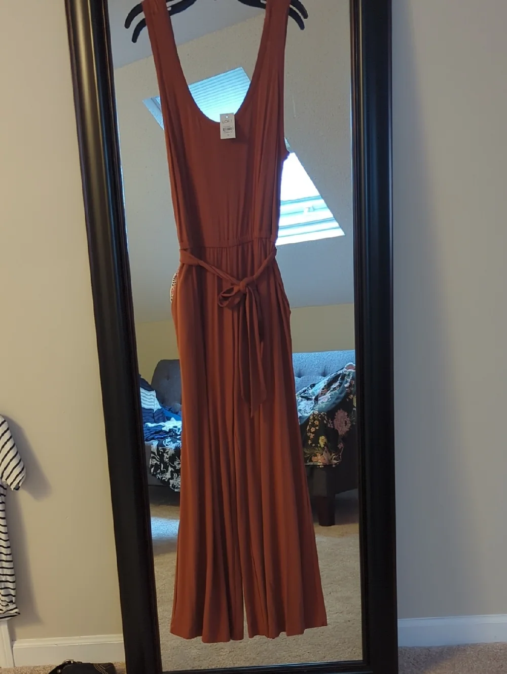 LOFT NWT Rust Sleeveless Wide Leg Jumpsuit with Waist Tie - Picture 1 of 6